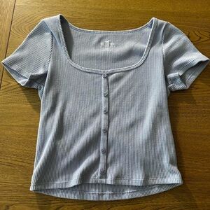 Hollister Light Blue Square Neck Ribbed Button-Front Crop Top